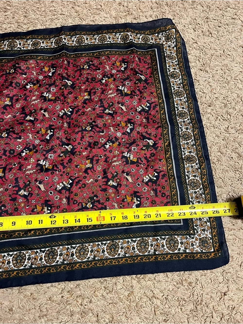 Floral Red Triangle Scarf with Navy Border